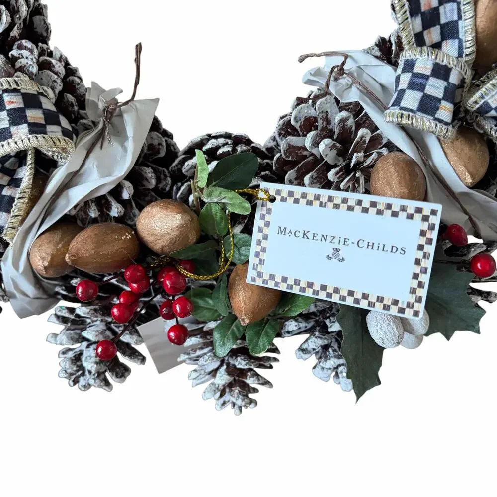 NEW Mackenzie Childs Holly Pinecone 16″ Wreath